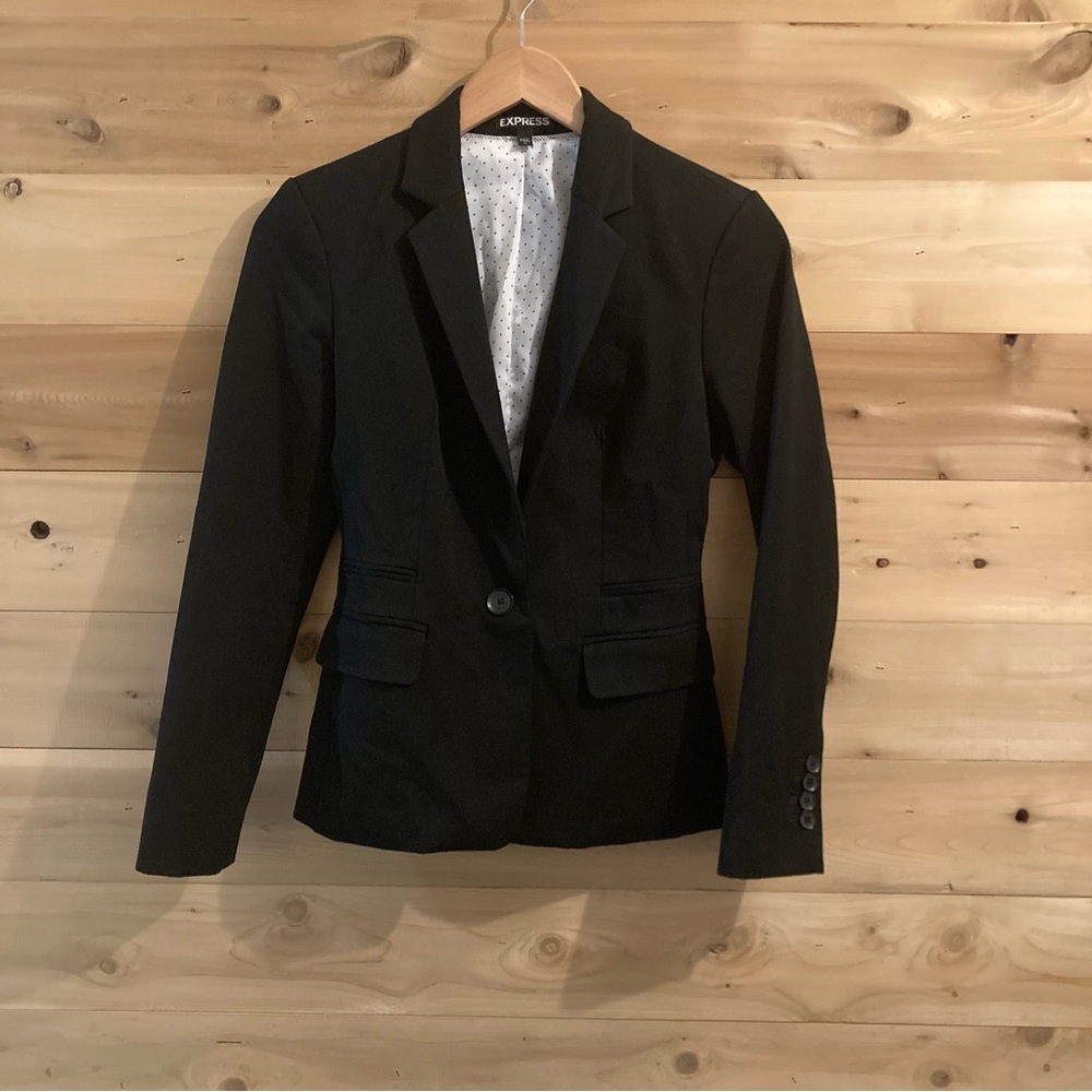 Express Black One Button Fitted Stretch Blazer - image 1